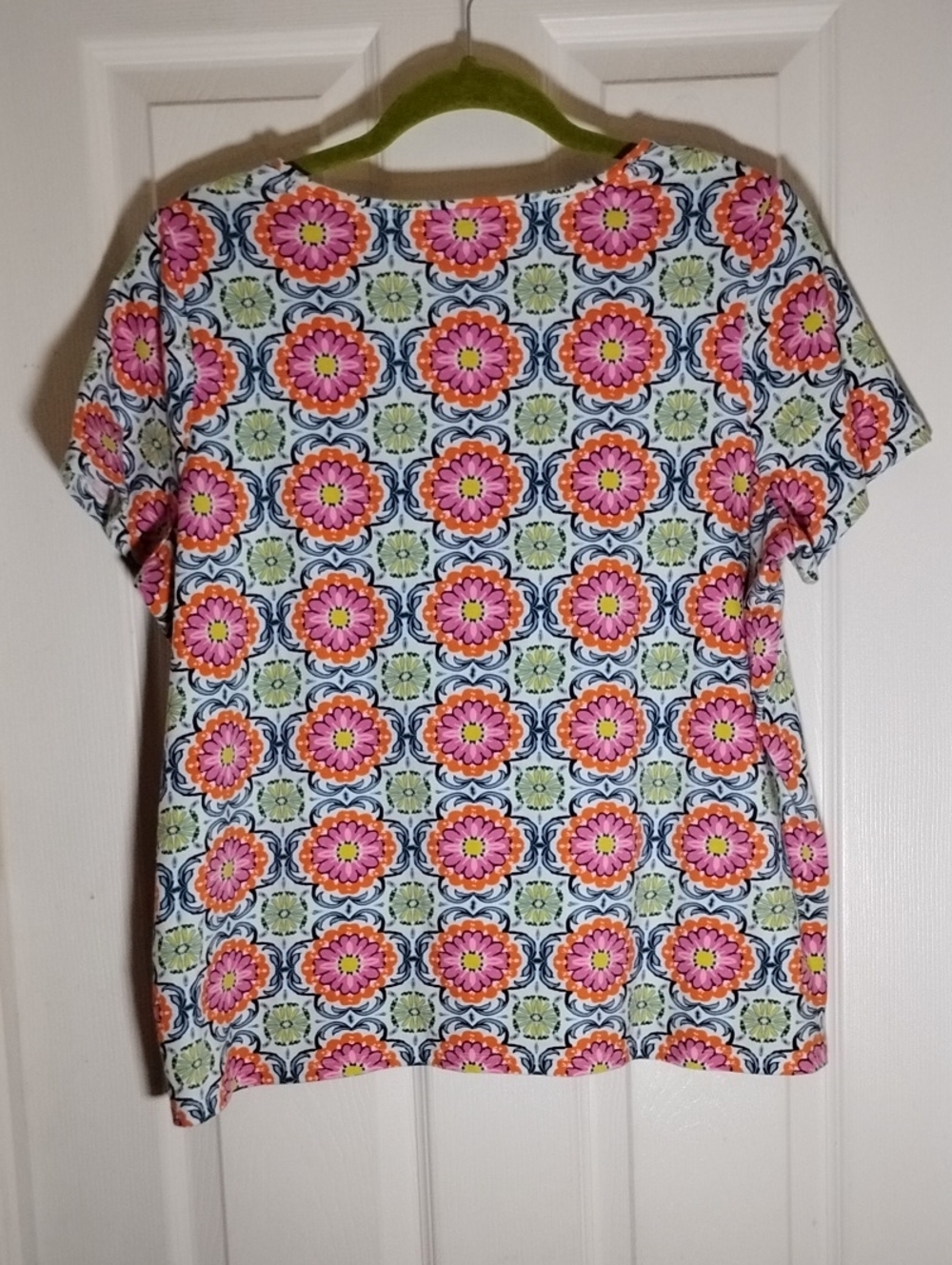 Talbots Bright Floral Medallion Tee in Pink, Coral Green Orange Blue Pink - Picture 3 of 7